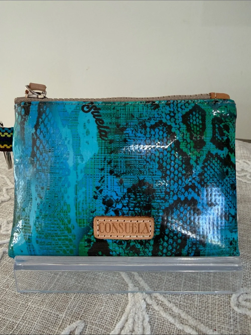 Consuela Kyle Teal & Turquoise Snake-Print Zip Pouch
